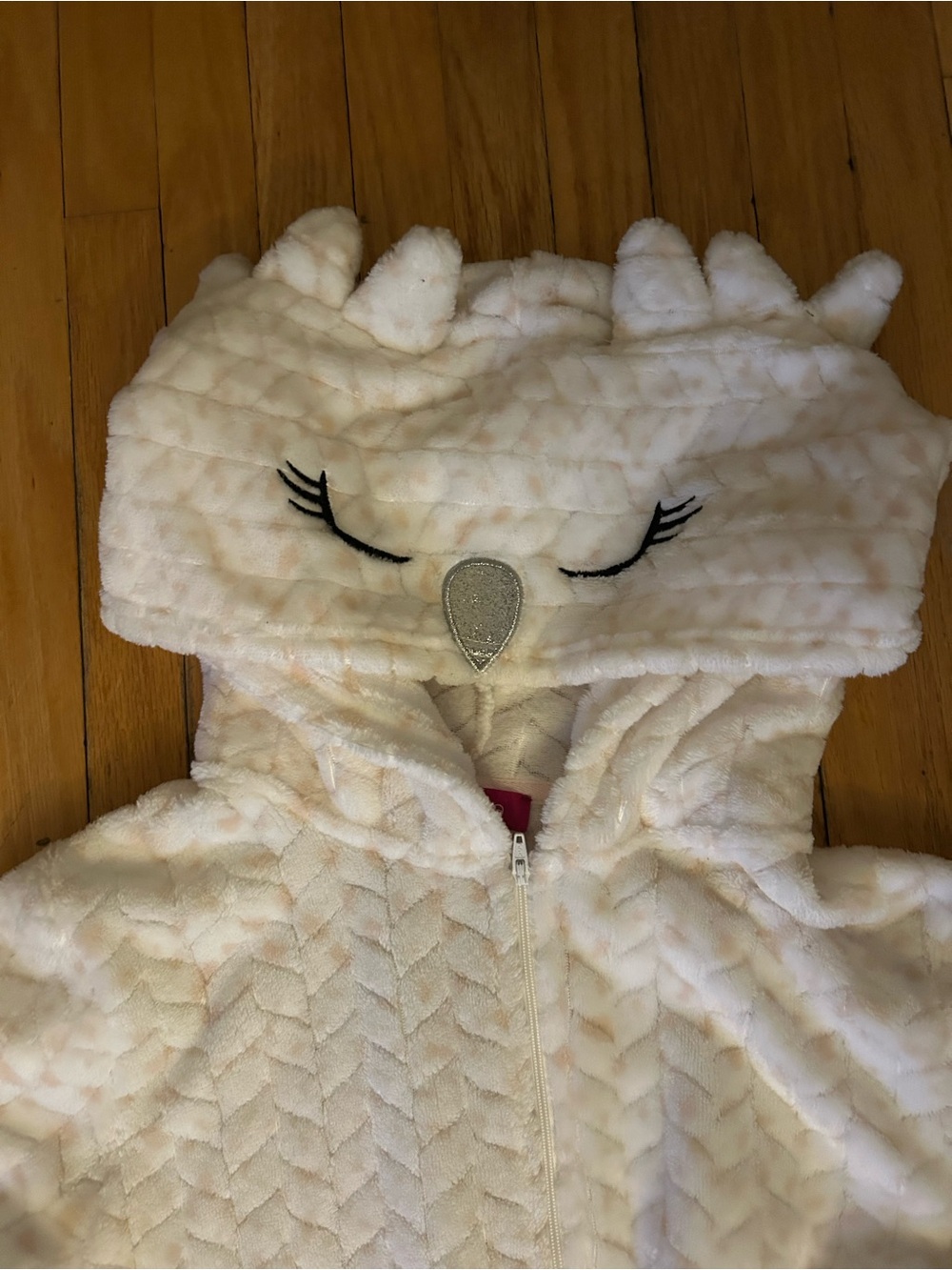 Charisma Plush Hooded Zip-Up in Cream with Pink Tag